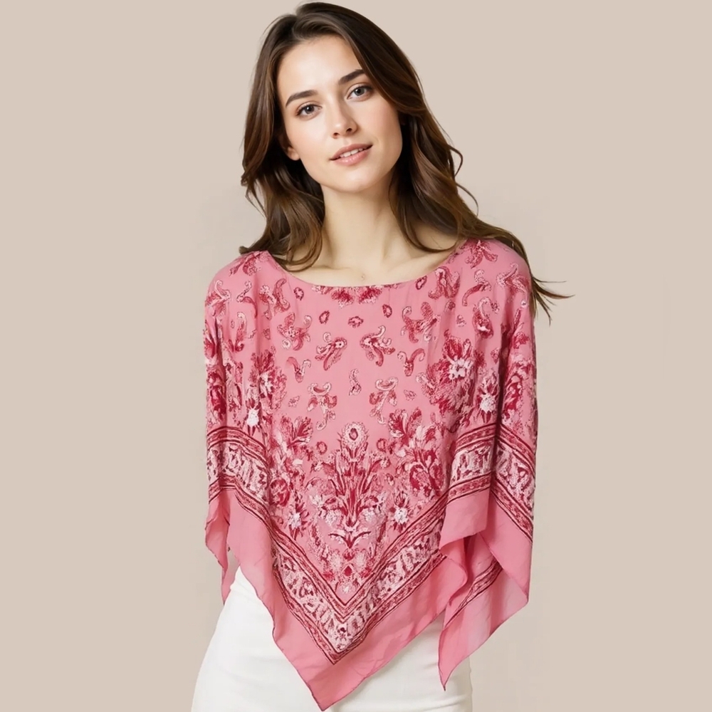Elegant Pink Floral Poncho